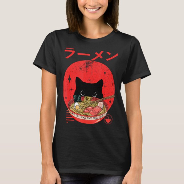 Cat Ramen Japanese Funny Graphic Tees Kawaii Cat A (Front)