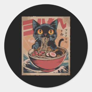 Cat Ramen Japanese Funny Graphic Tees Kawaii Cat A Classic Round Sticker