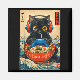 Cat Ramen Japanese Funny Graphic Tees Kawaii Cat A Magnet