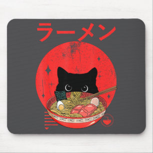 Cat Ramen Japanese Funny Graphic Tees Kawaii Cat A Mouse Pad