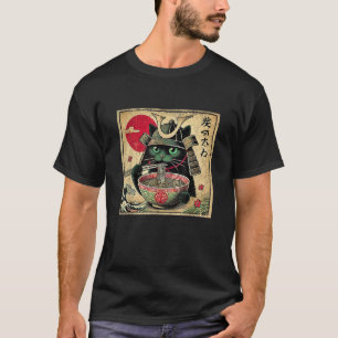 Cat Ramen Japanese Funny Samurai Kawaii Cat Anime T-Shirt