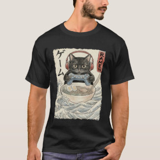 Cat Ramen Japanese Kawaii Gamer Retro Cute Funny T-Shirt