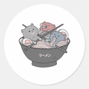 Cat Ramen Kawaii Classic Round Sticker