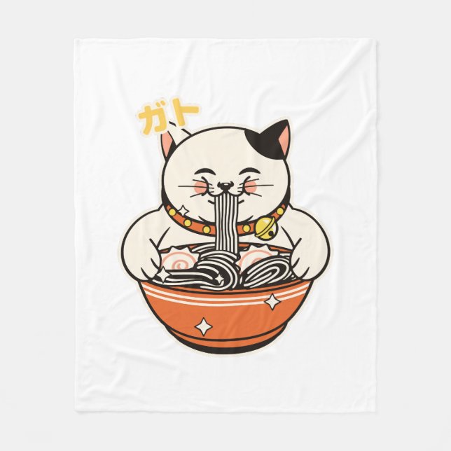 Cat Ramen Kawaii Design Fleece Blanket (Front)