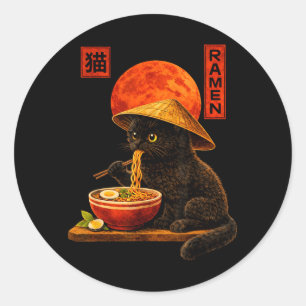 Cat Ramen Kitten Japanese Art Funny Anime Graphic Classic Round Sticker