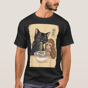 Cat Ramen Monkey Shirt Funny Cat Monkey Eating Ram
