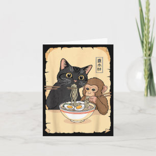 Cat Ramen Monkey Shirt Funny Cat Monkey Eating Ram Card
