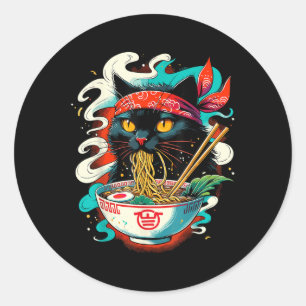 Cat Ramen Noodle Japanese Anime Kawaii Cat  Classic Round Sticker