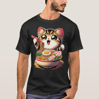 Cat Ramen Noodles Anime Kawaii Japanese Cat T-Shirt