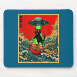 Cat Ramen Ufo Japanese Anime Graphic Tees Men Wome Mouse Pad