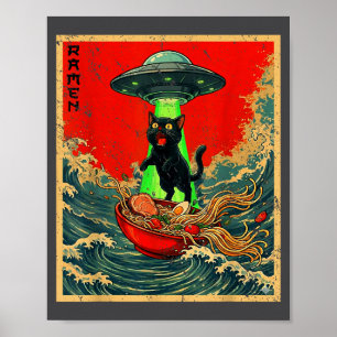 Cat Ramen Ufo Japanese Anime Graphic Tees Men Wome Poster