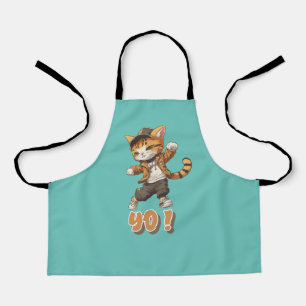Cat rapper and trendy with cap and necklace apron
