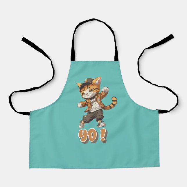 Cat rapper and trendy with cap and necklace apron (Front)