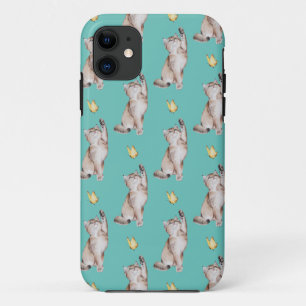 Cat Reaching For Yellow Butterfly on Light Teal Case-Mate iPhone Case