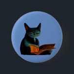 Cat reading a book 6 cm round badge<br><div class="desc">Cat reading a book</div>