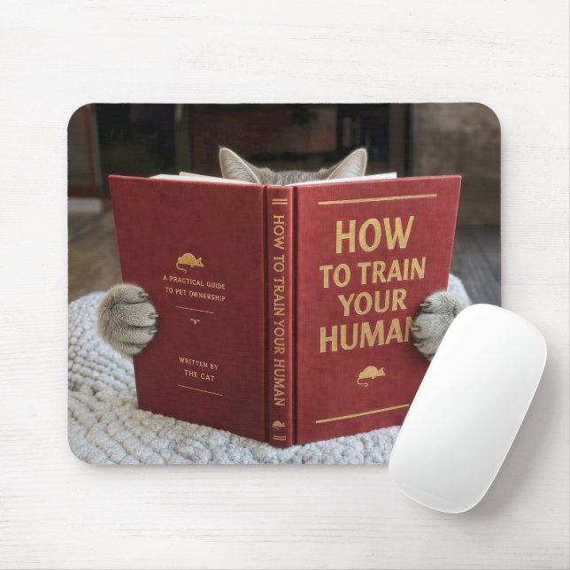 Cat Reading a Book About Training Humans Mouse Pad (With Mouse)