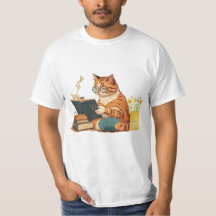 Cat Reading a Book and Drinking Coffee