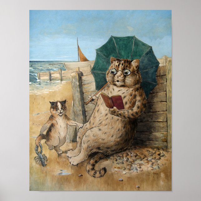 Cat Reading a Book by Louis Wain   Poster (Front)