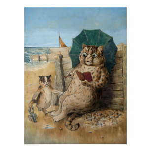 Cat Reading a Book by Louis Wain   Poster