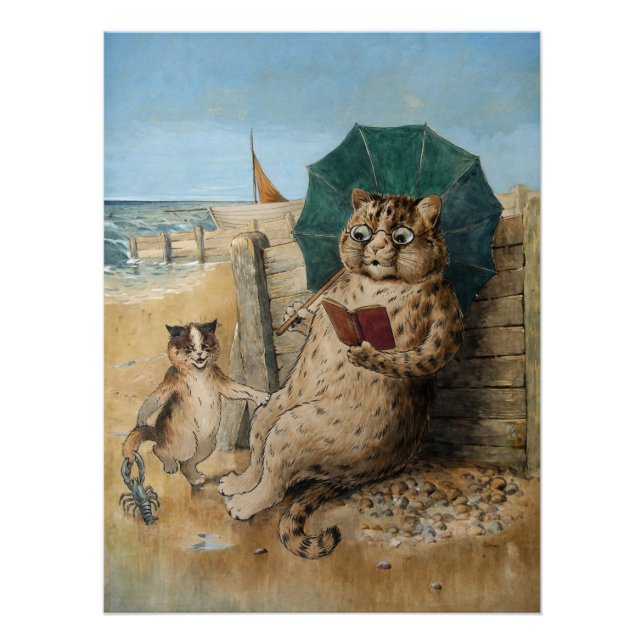 Cat Reading a Book by Louis Wain   Poster (Front)