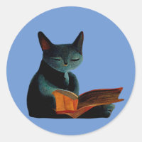Cat reading a book