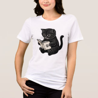 Cat reading a book Tri-Blend shirt