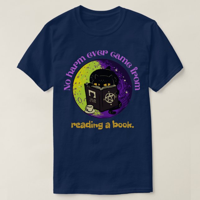 Cat reading a book with coffee T-Shirt (Design Front)
