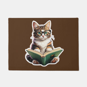 Cat Reading Book  Doormat