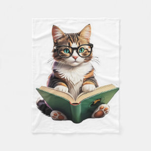 Cat Reading Book Fleece Blanket