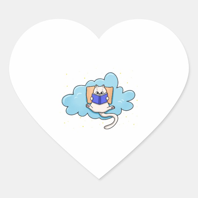 Cat Reading Book Heart Sticker (Front)