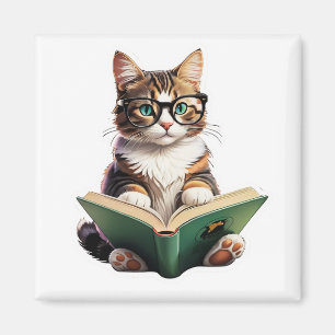 Cat Reading Book  Magnet