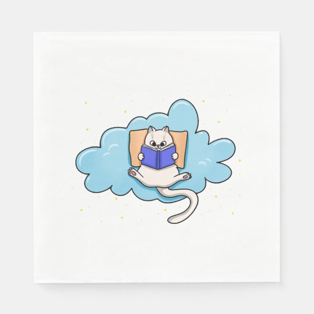Cat Reading Book Napkin (Front)
