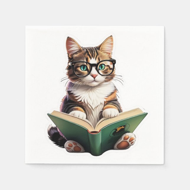 Cat Reading Book  Napkin (Front)