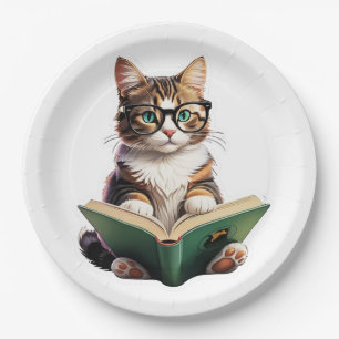 Cat Reading Book  Paper Plate