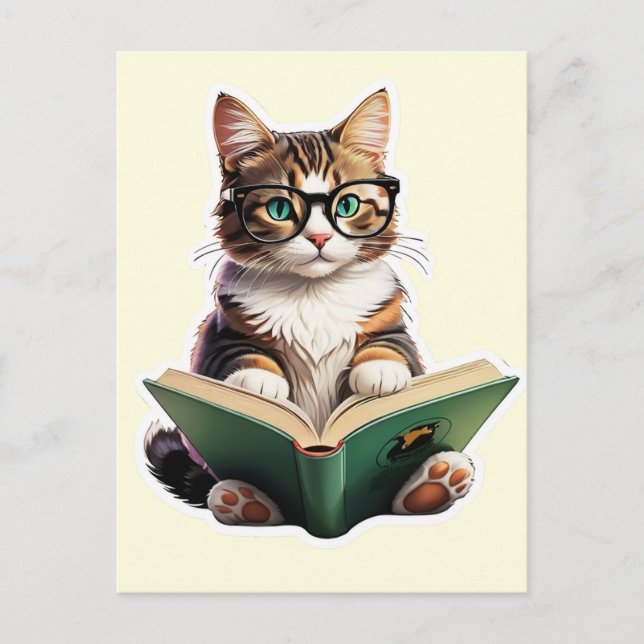 Cat Reading Book  Postcard (Front)