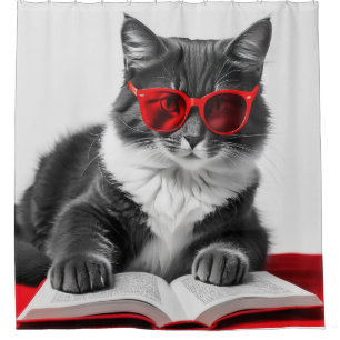 Cat Reading Book Shower Curtain
