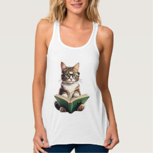 Cat Reading Book  Singlet