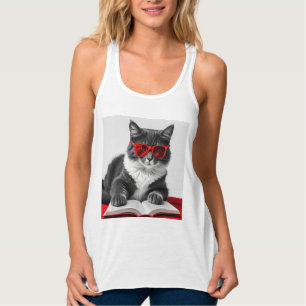 Cat Reading Book Singlet