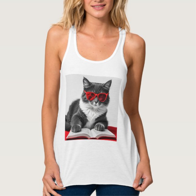 Cat Reading Book Singlet (Front)