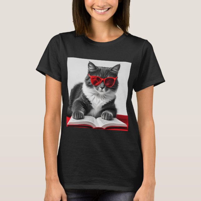 Cat Reading Book T-Shirt (Front)