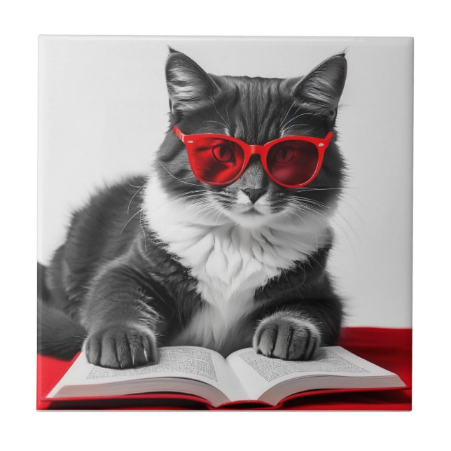 Cat Reading Book Tile (Front)