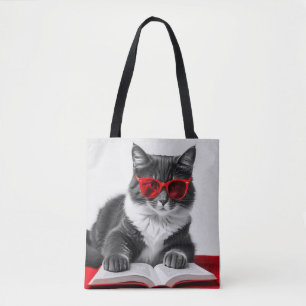 Cat Reading Book Tote Bag