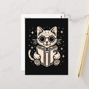 Cat reading fantasy book postcard