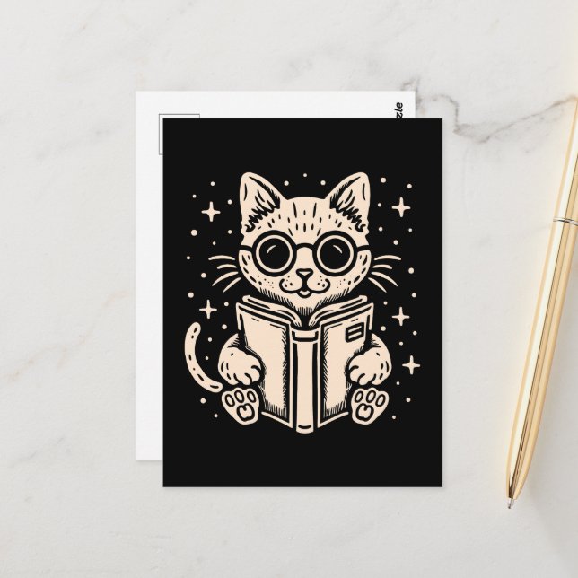 Cat reading fantasy book postcard (Front/Back In Situ)