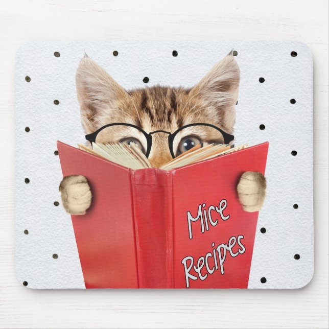 Cat Reading Recipe Book Mouse Pad (Front)