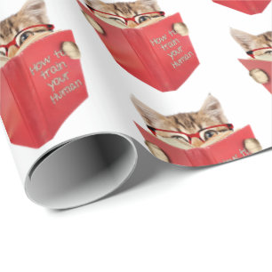 Cat Reading Red Book   Wrapping Paper