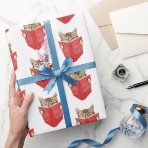 Cat Reading Red Book  Wrapping Paper