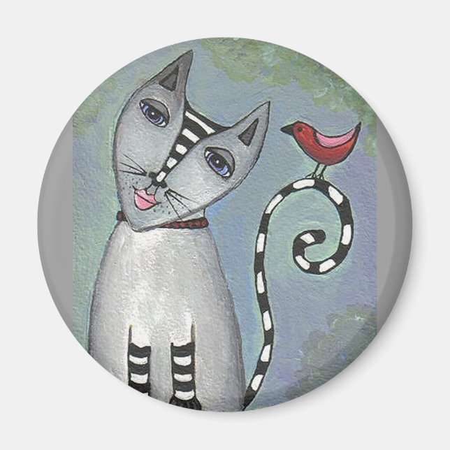 Cat & Red Bird - magnet (Front)