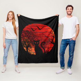 CAT RED MOON NIGHT BLACK CATS LOVER FLEECE BLANKET