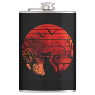 CAT RED MOON NIGHT BLACK CATS LOVER HIP FLASK